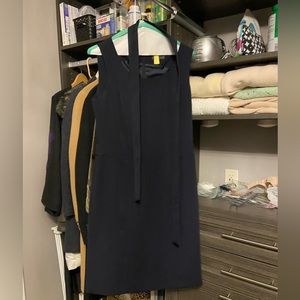 Navy blue shift dress with fabric belt. size 38/M